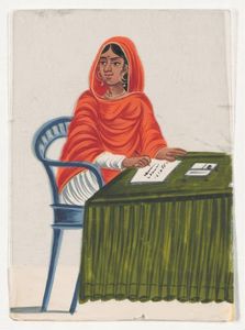 Miniatures on mica, [seated woman at desk, writing]