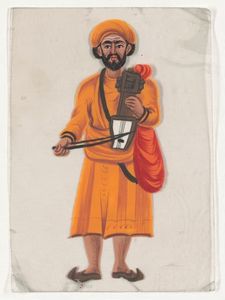 Miniatures on mica, [standing man with musical instrument]