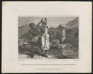 A man and woman of Hindoostan with a temple for Hindoo worship