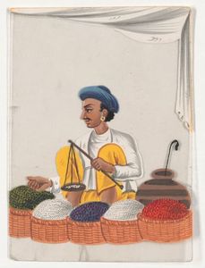 Miniatures on mica, [crouching man with pipe]