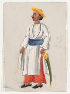 Miniatures on mica, [standing man, profile]