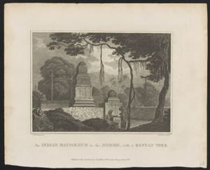 An Indian mausoleum in the Mysore, with a banyan tree