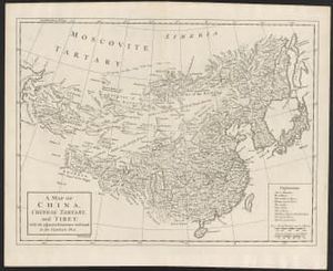 A map of China, Chinese Tartary, and Tibet, with the adjacent countries westward to the Caspian Sea